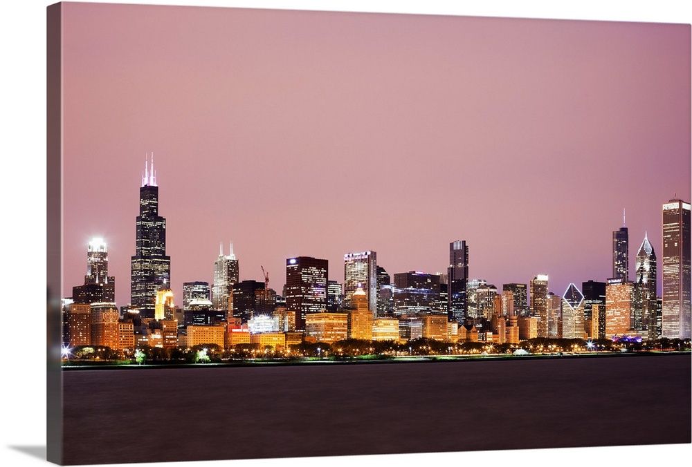Large Gallery-Wrapped Canvas Wall Art Print 24 x 16 entitled Downtown City Skyline, Chicago, Illinois, USA | Great Big Canvas - Dynamic