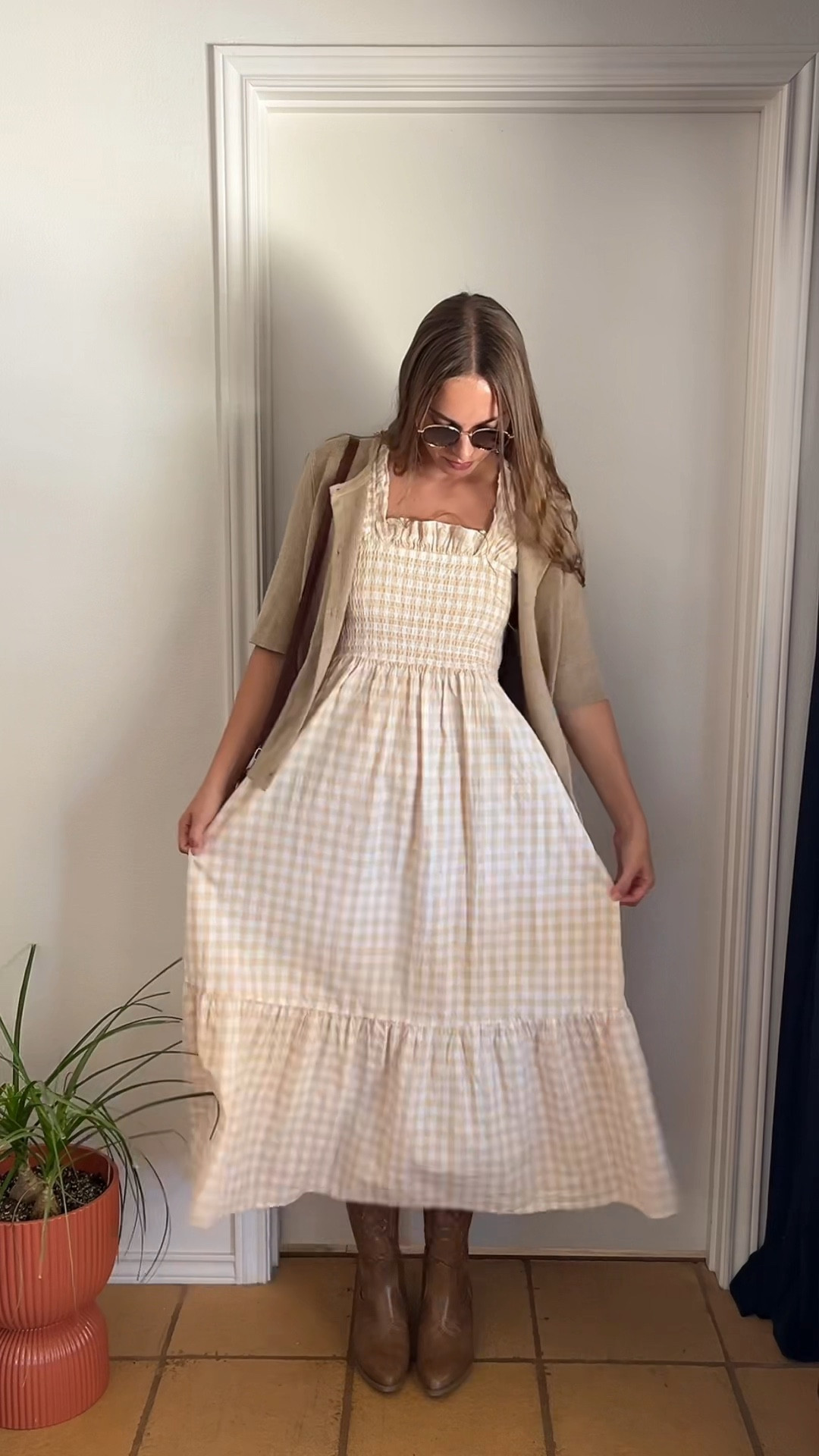 Will absolutely be wearing our favorite viral gingham dress in the fall! 🤍

#ginghamdress #falloutfitideas #falldresses #dress #maxidressoutfit #falloutfits #fallootd #shortsleevedcardigan #cowboyboots #cowgirlboots

Gingham maxi dress fall outfit
Fall dress outfit ideas
Short sleeved button cardigan 
Brown cowboy boots

#LTKStyleTip #LTKFindsUnder50 #LTKSeasonal