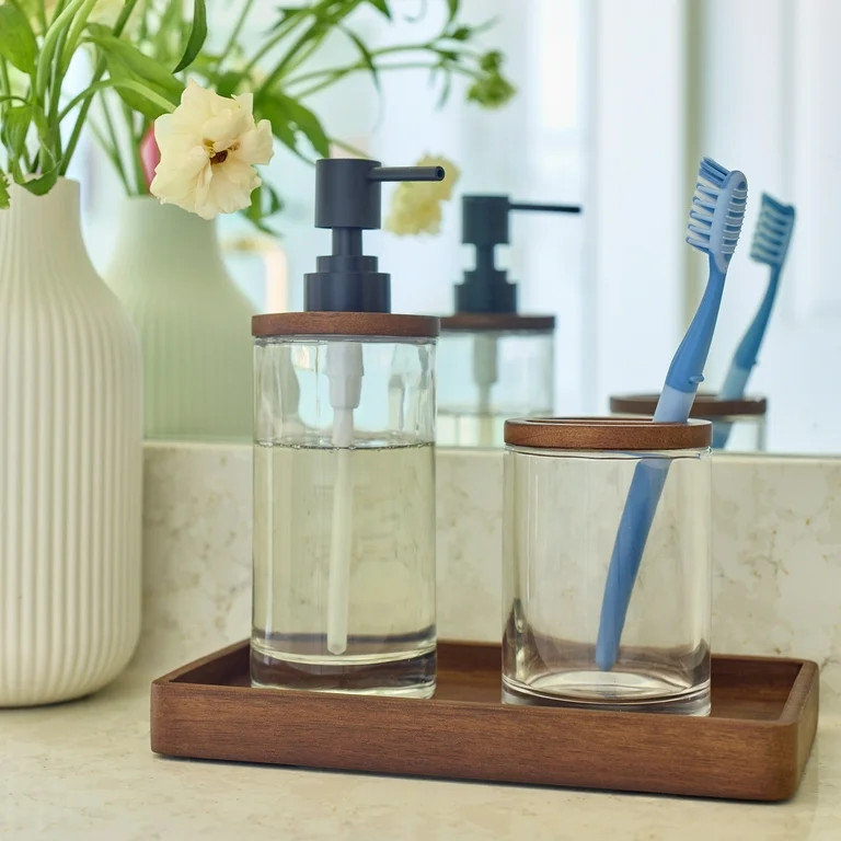 Better Homes & Gardens Acacia Wood Tray Organizer, Walnut | Walmart (US)