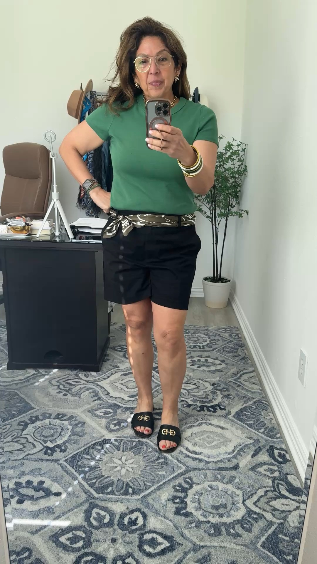 Saturday errands. Easy breezy. Shorts, t-shirt, scarf, and sandals. Redy to go in less than five. 
I’m Elisa, a wardrobe stylist, founder of Turnkey Style, and author of The Style Advantage: I Say What HR Can’t. I work with professionals and corporate teams to help them show up authentically, on brand, and with confidence. I’m also a mom of two grown boys, a wife, a post-menopausal woman in business, 5’4”, a size 14/16 on the bottom and L on top. I’ve been everything from a size 10–18+, which is why fit, function, and real life always come first.

#LTKgrwm #LTKootd #LTKSeasonal