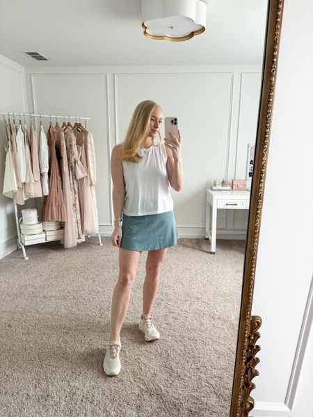 The cutest athleisure outfit from Nordstrom! Wear it to exercise or out and about to run errands! Wearing size small. Athletic wear // tennis skirts // summer outfits // casual outfits // Nordstrom finds // tennis shoes // LTKfashion 

#LTKSeasonal #LTKstyletip #LTKshoecrush