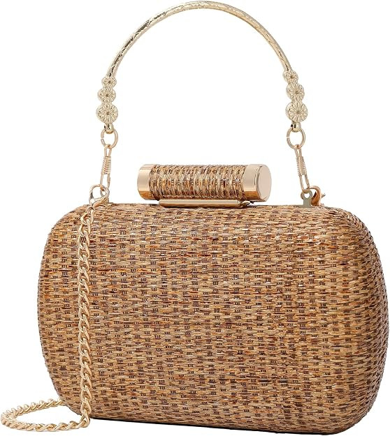 Straw Clutch Purse for Women, Hand-Woven Wicker Evening Handbag, Raffia Party Wedding Beach Bag f... | Amazon (US)