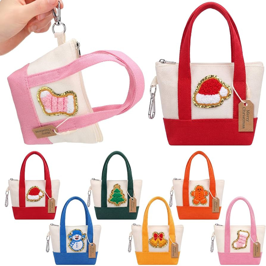 SilTriangle 6 Set Christmas Mini Tote Bag Keychain Bulk Gifts | Amazon (US)
