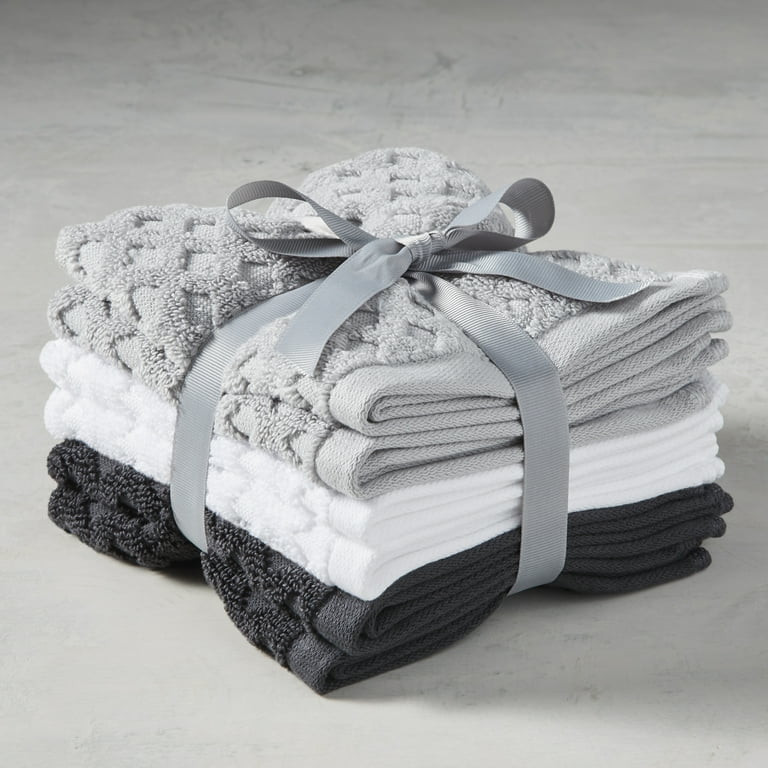 Better Homes & Gardens Signature Soft Textured 6 Piece Washcloth, White/Gray - Walmart.com | Walmart (US)