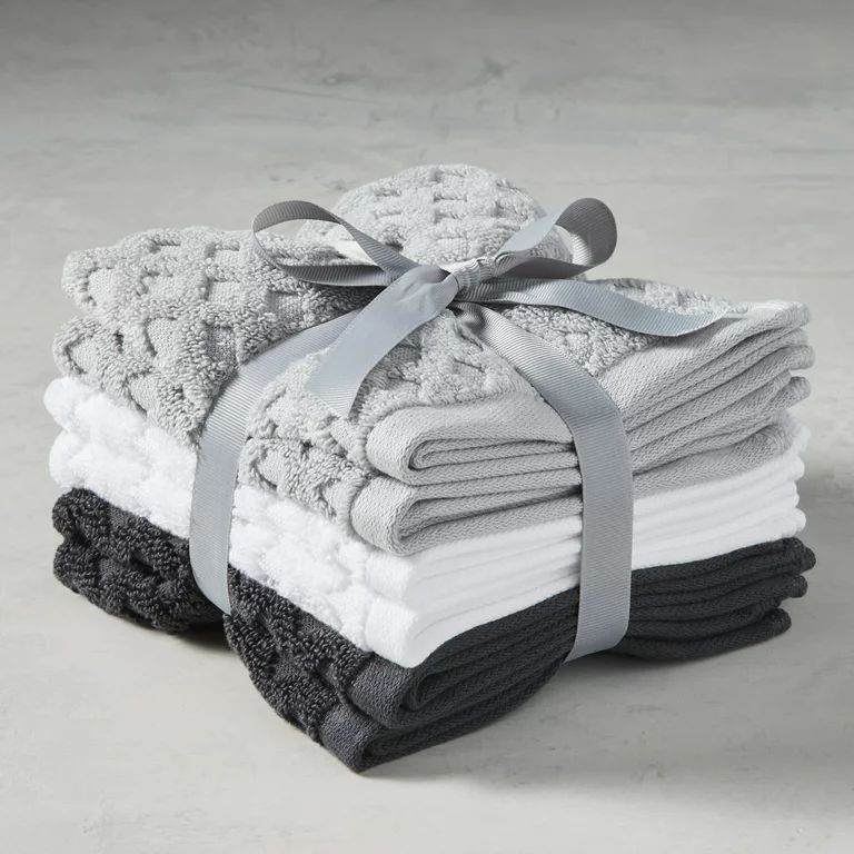 Better Homes & Gardens Signature Soft Textured 6 Piece Washcloth, White/Gray | Walmart (US)