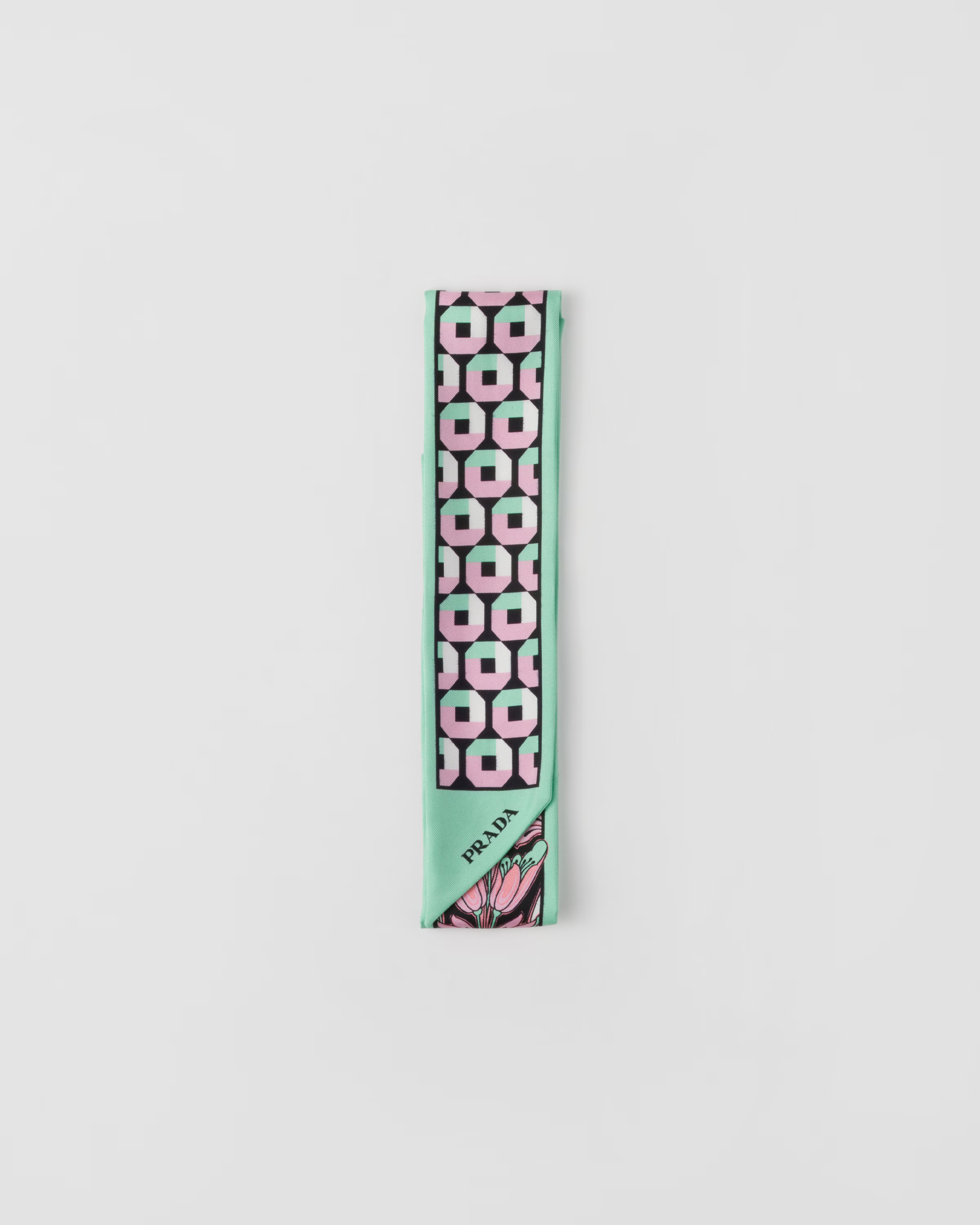 Printed silk twill skinny scarf | Prada US