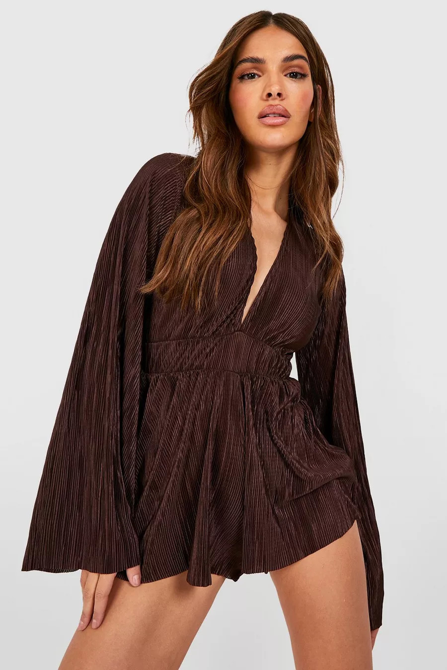 Plisse Flare Sleeve Romper | Boohoo.com (US & CA)