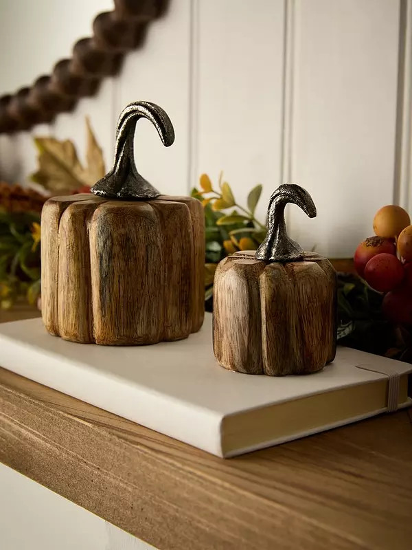 Heaven Sends Set of 2 Wooden Pumpkin Autumn Decorations | Very (UK)