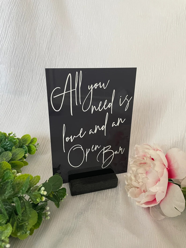 Acrylic open bar sign, open bar sign wedding, love and open bar, the drinks are on us, acrylic we... | Etsy (US)