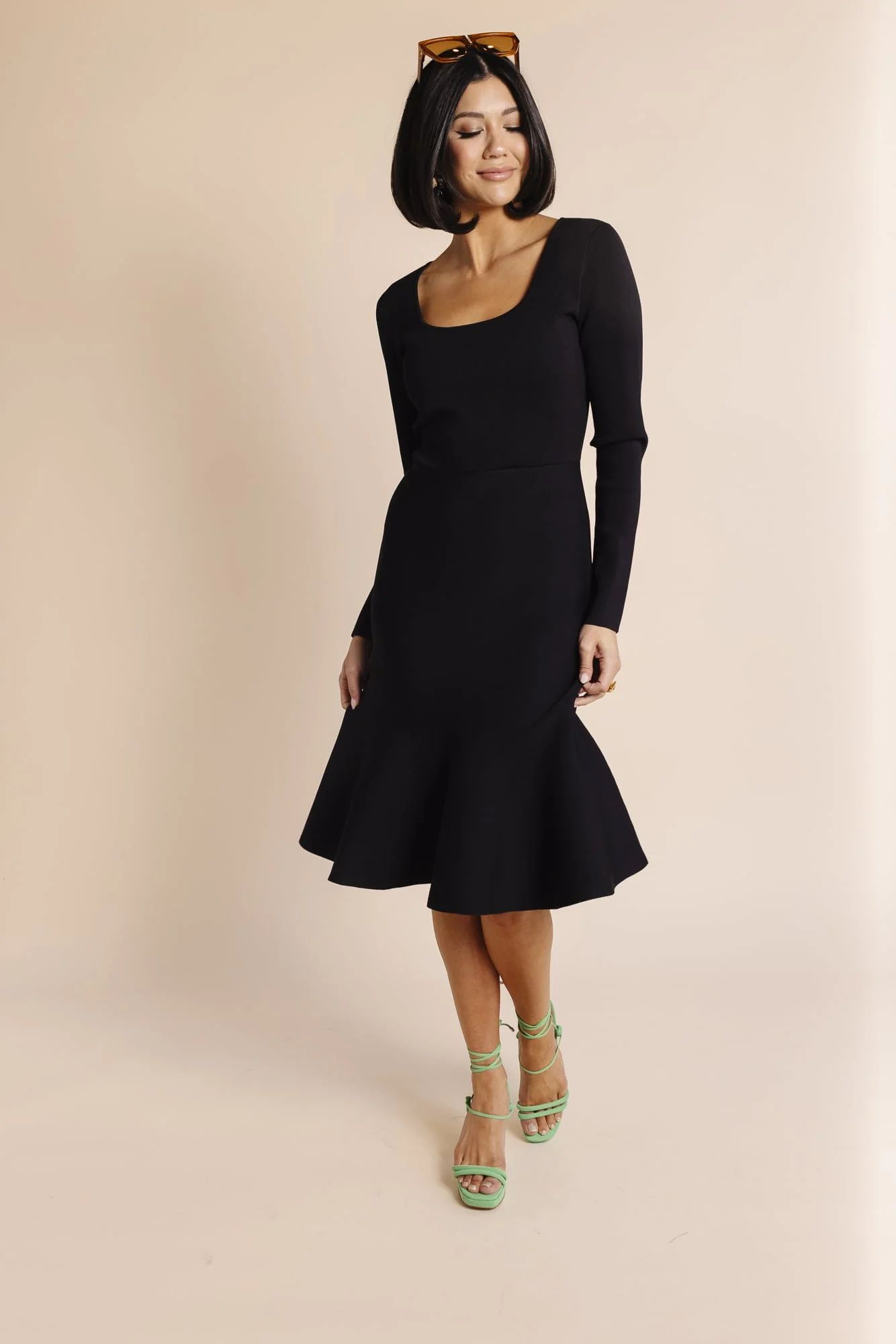 Stretch Knit Fit and Flare Dress - Black | Rachel Parcell