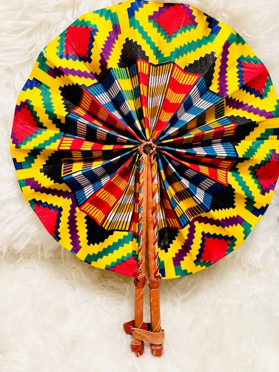 Handmade African Fan  Round Folding Handheld Fan  | Etsy | Etsy (US)