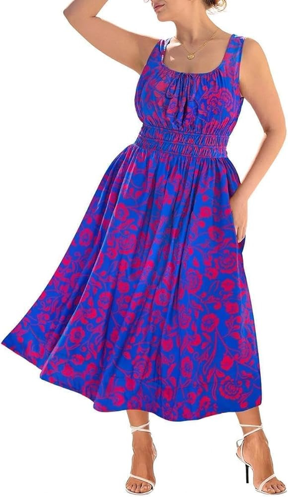 RITERA Women's Spaghetti Strap Dress Plus Size Boho Square Neck Maxi Dresses Beach Sundress Flora... | Amazon (US)