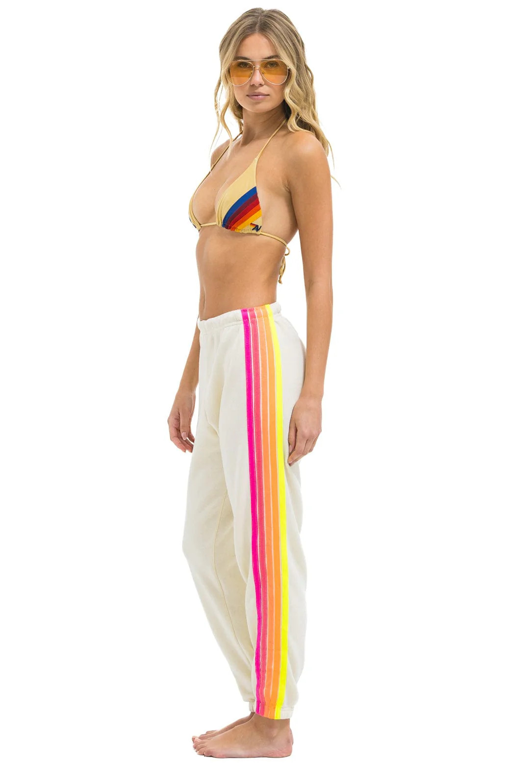 5 STRIPE SWEATPANTS - VINTAGE WHITE // NEON | Aviator Nation