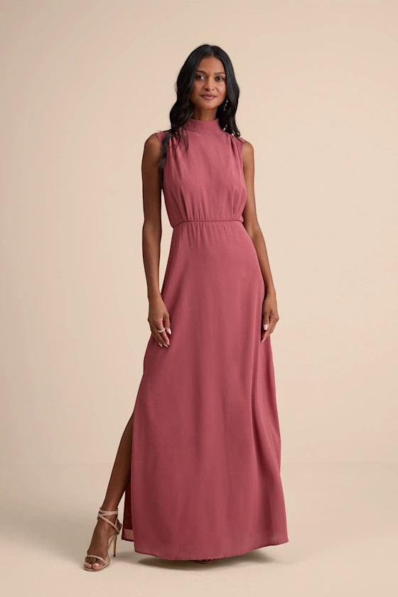 Classic Elegance Rusty Rose Sleeveless Mock Neck Maxi Dress | Lulus