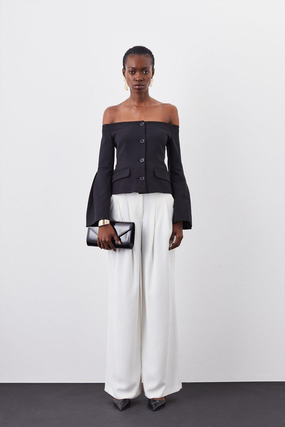 Stretch Crepe Sleeve Detail Bandeau Tailored Jacket | Karen Millen US