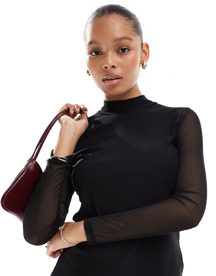 ONLY sheer high neck top in black | ASOS (Global)