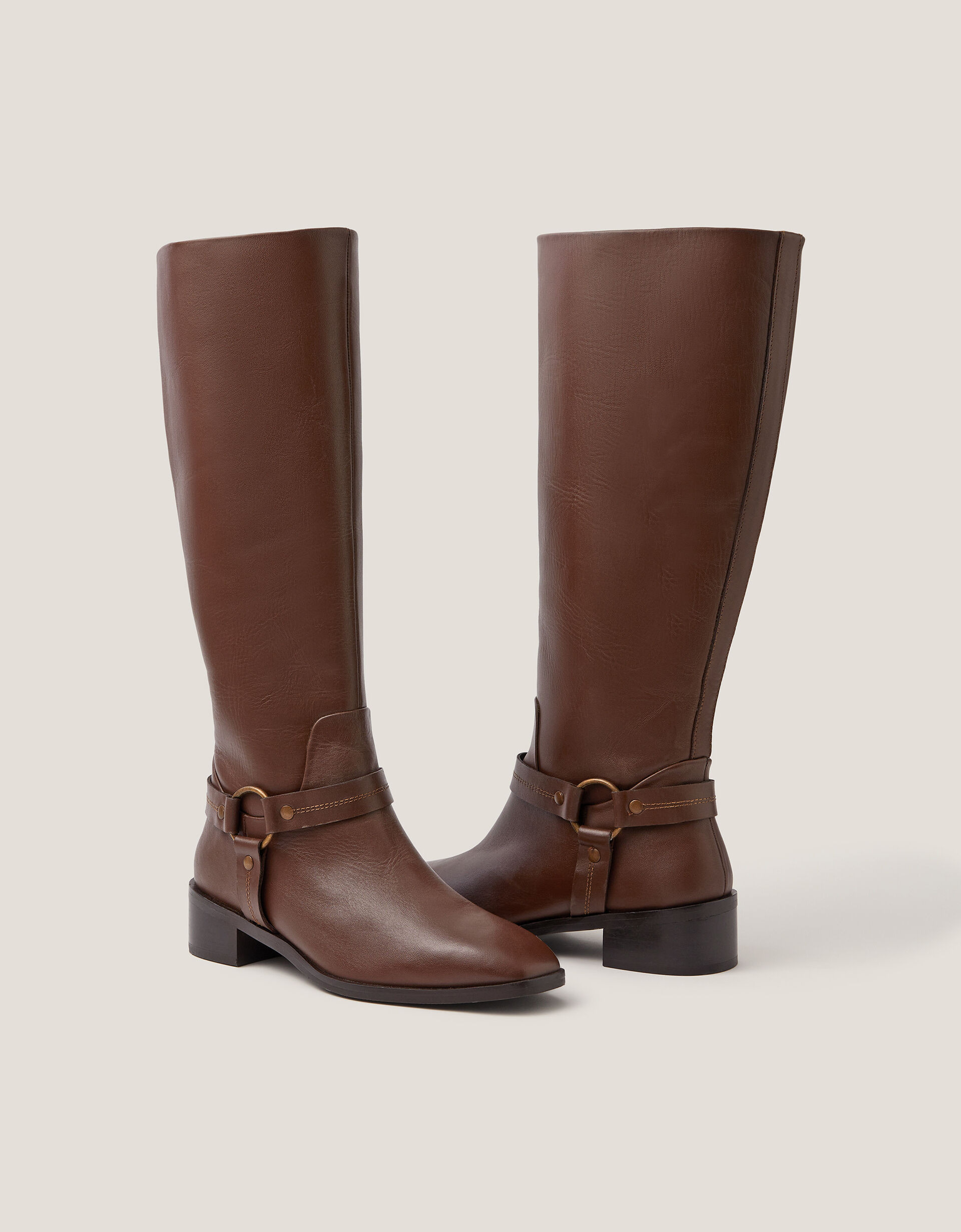 Arlo Buckle Knee High Leather Boots Brown | Monsoon (UK)