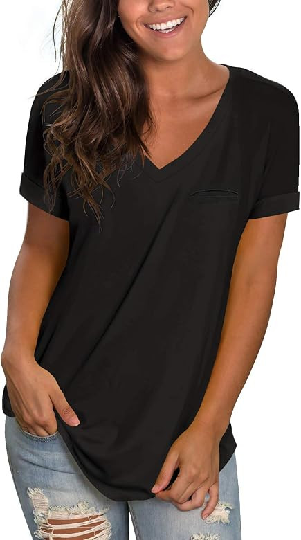 Womens Tops Summer Short Sleeve V Neck T Shirts Casual | Amazon (US)