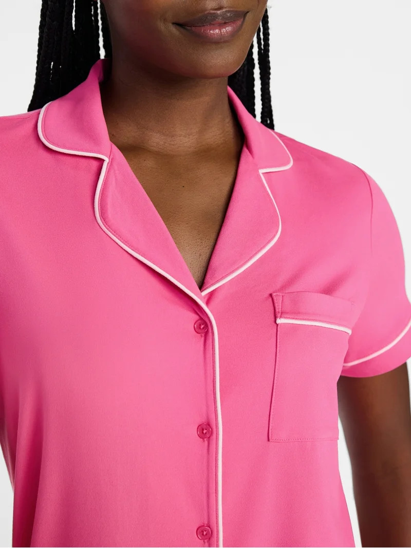 Joyspun Women's Dreamy Soft Collection Notch Top and Shorts Pajama Set, 2-Piece, Sizes XS-3X | Walmart (US)