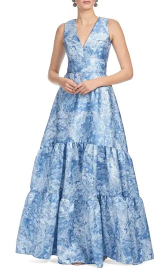 Sachin & Babi Rori Floral Sleeveless Tiered Mikado Gown | Nordstrom | Nordstrom
