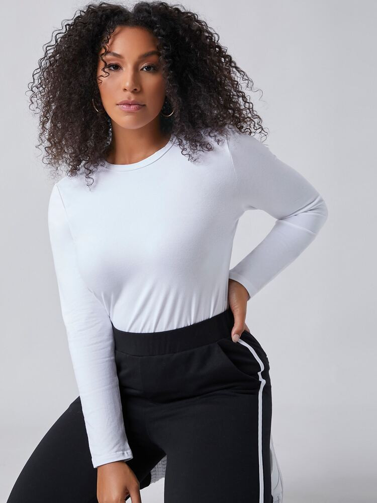 SHEIN BASICS Plus Solid Form Fitted Tee | SHEIN