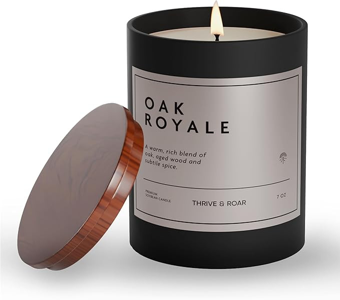 Thrive & Roar - Oak Royale Premium Scented Candle for Men – 7oz Soy Wax Aromatherapy Candle, Ca... | Amazon (US)