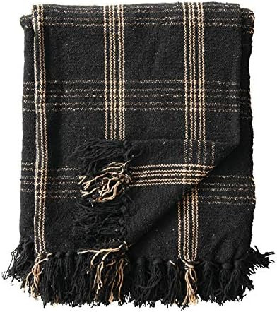 Creative Co-op DF3609 Plaid Black & Tan Fringed Woven Cotton Blend Throw, Black | Amazon (US)