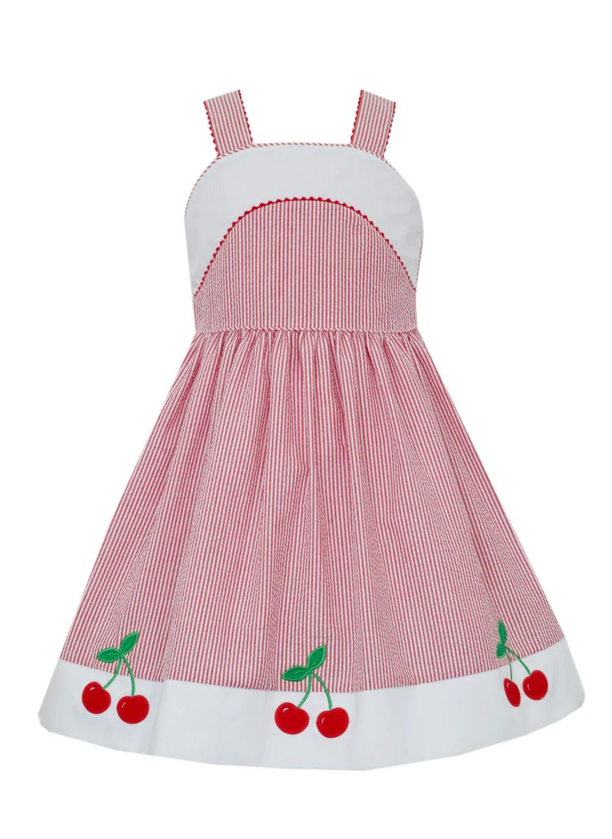 Claire & Charlie CHERRY - Red seersucker stripe strap sundress | Persnickety