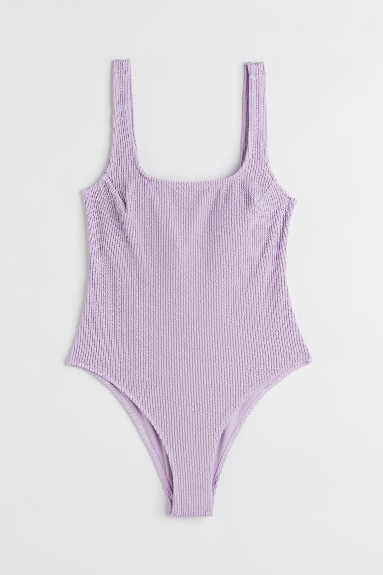 Fully lined swimsuit with a ribbed surface. Square neckline, padded cups with removable inserts t... | H&M (UK, MY, IN, SG, PH, TW, HK)