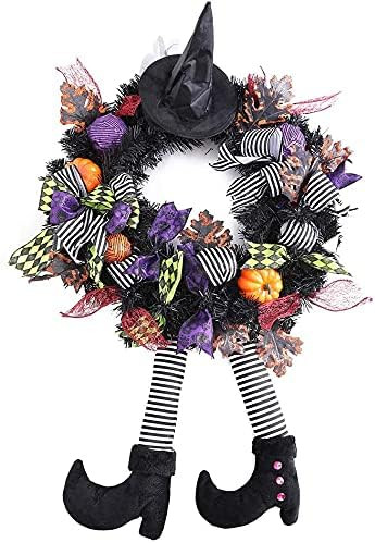 Hovico Halloween Wreath Decorations for Front Door Outdoor, Vintage Halloween Witch Leg Pumpkin M... | Amazon (US)