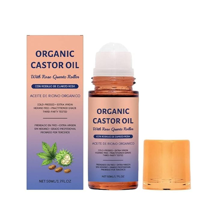 1 PCS Organic Castor Oil Roll On: 100% Cold Pressed Moisturizing Oil with Rose Quartz Roller - fo... | Amazon (US)