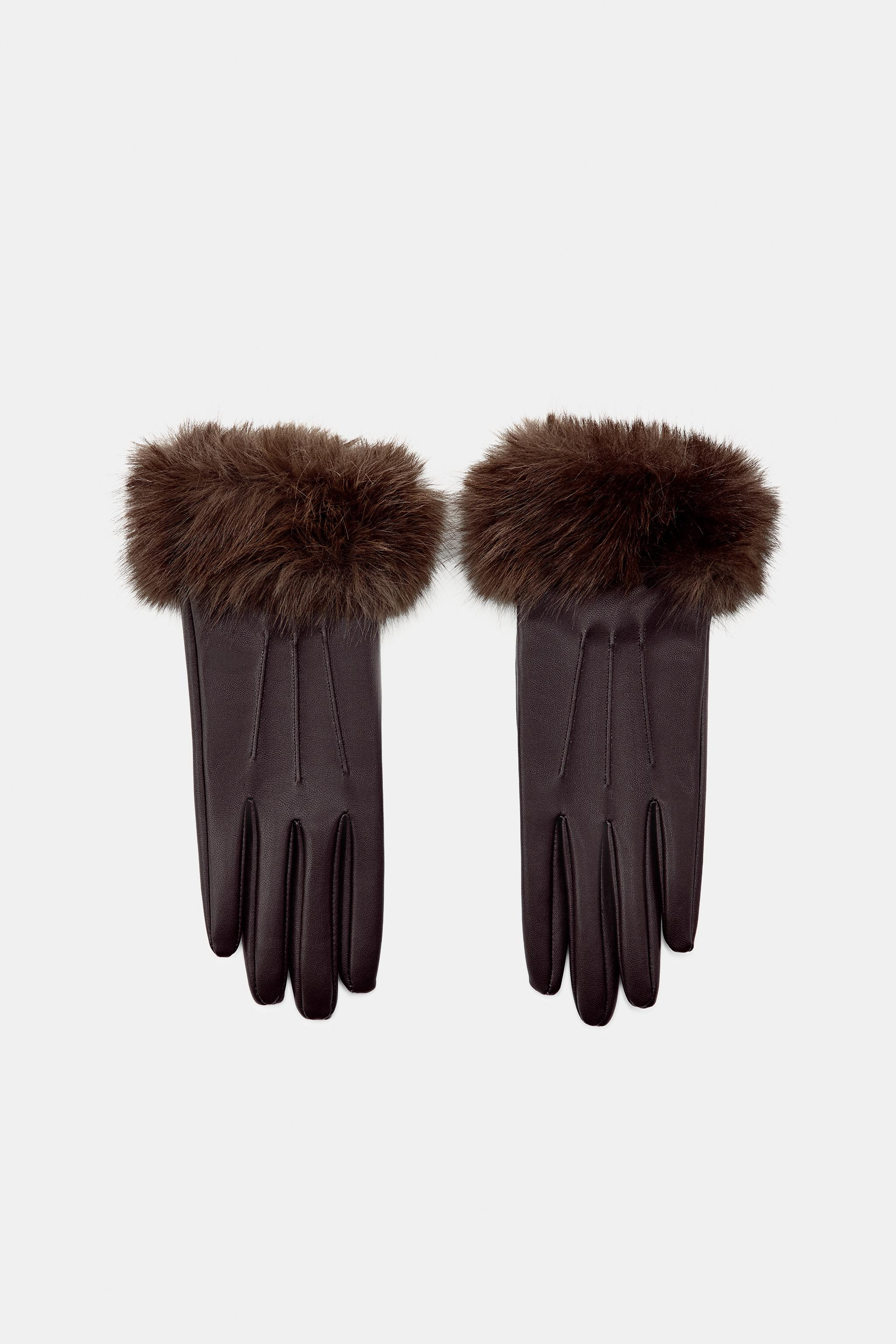 SHORT FAUX LEATHER AND FUR GLOVES | Zara US
