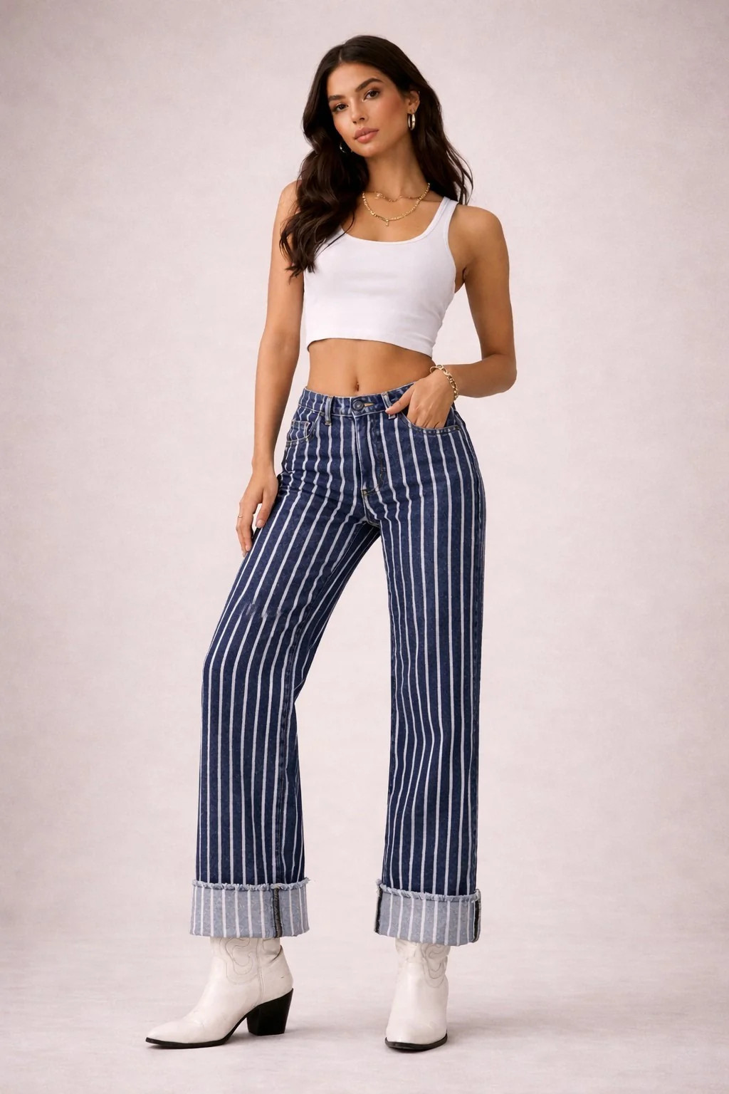 Jade Striped Low Rise Jeans | Fashion And Icon