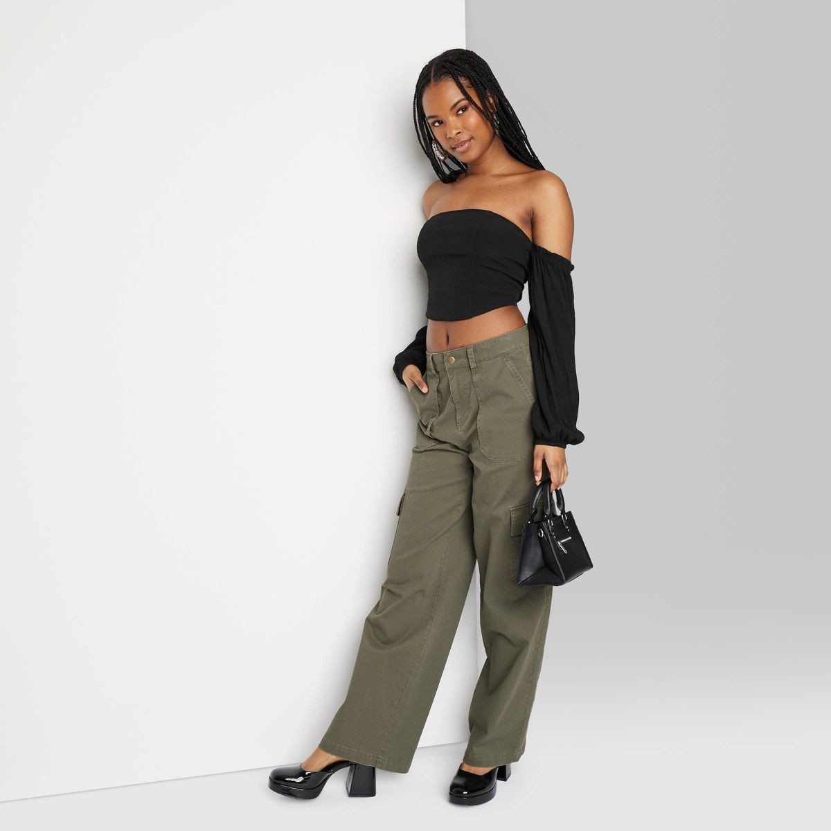 Women's Balloon Long Sleeve Off the Shoulder Top - Wild Fable™ Black M | Target