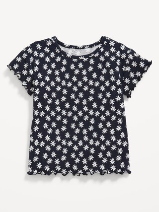 Printed Rib-Knit Lettuce-Edge T-Shirt for Toddler Girls | Old Navy (US)
