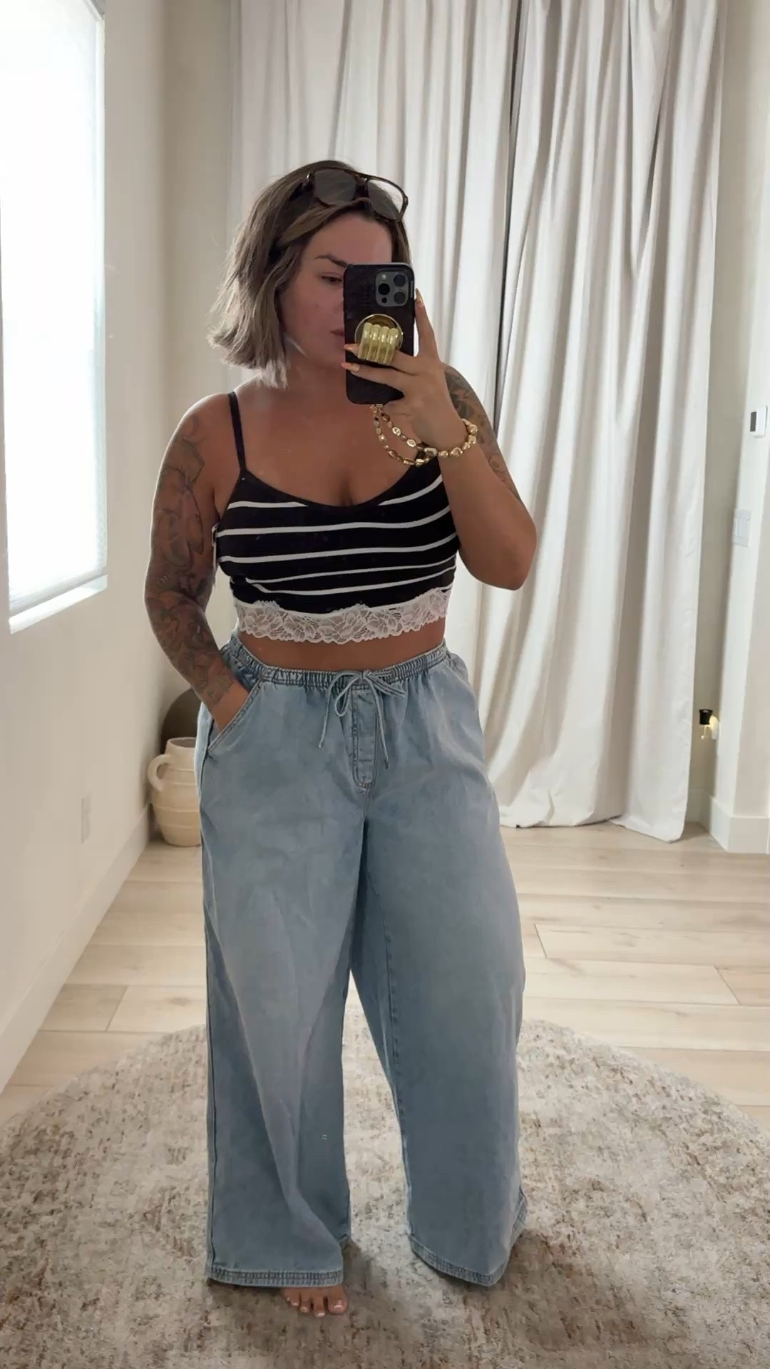 Jeans L reg 
Top is part of pj set wouldn’t wear with the jeans . Size xl