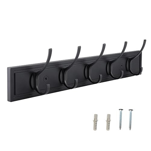 HOME MASTER HARDWARE Coat Rack Wall Mount Black, MDF Wall Mounted Coat Hooks for Hanging Coats, 27" Decorative Hat Rack for Wall with 5 Hooks | Amazon (US)