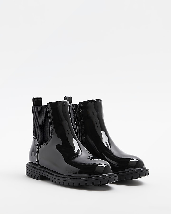 Mini girls Black Cleated patent Chelsea Boots | River Island (UK & IE)