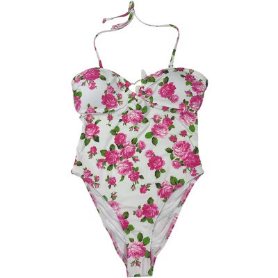 Betsey Johnson Womens' One-Piece Bandeau Swimsuit, Betsey Floral Print, Medium | Target