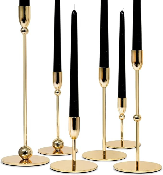 VROOMIUM Candlestick Holders - 6 Pcs Metal Gold Candle Stick Holders Set for Table Centerpiece, S... | Amazon (US)