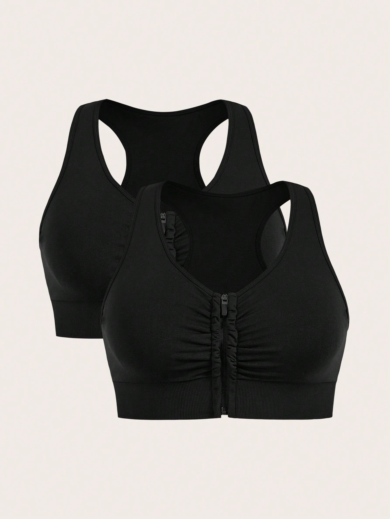 Plus 2pcs Ruched Front Sports Bra | SHEIN