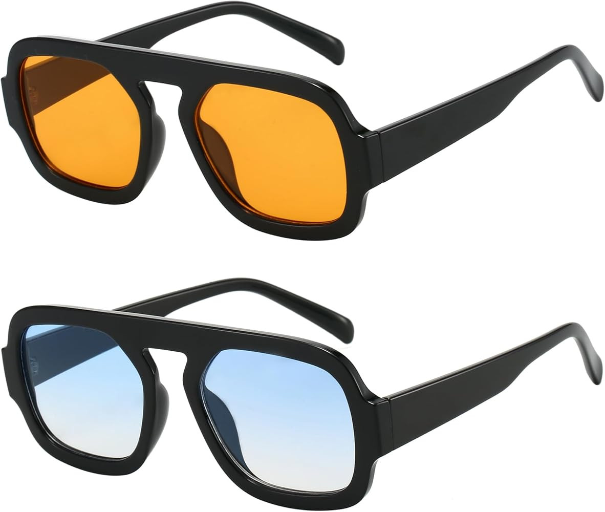 Trendy Square Aviator Sunglasses for Women Flat Top Designer Stylish Frame Sun Glasses Vintage Sh... | Amazon (US)