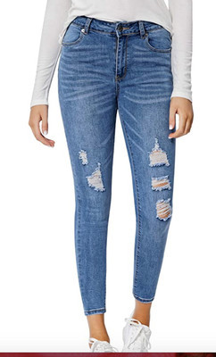 Womens Ripped Skinny Jeans High Waist Fashion Distressed Stretch LARGE PC | eBay US