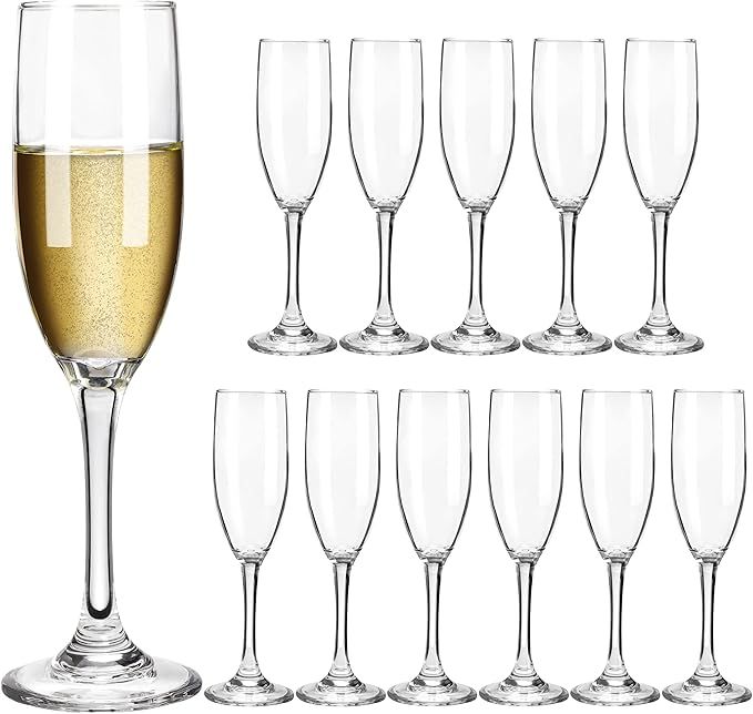 HAKEEMI Champagne Flutes Set of 12, 6 oz Classic Champagne Glasses Bulk, Elegant Toasting Flutes | Amazon (US)