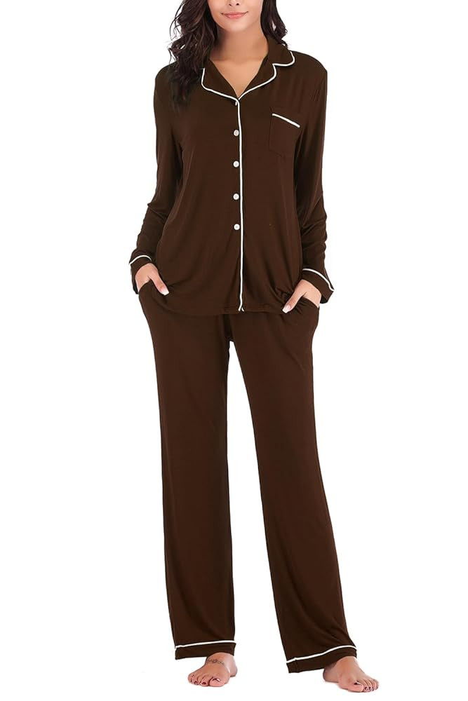 Aamikast Women's Pajama Sets Long Sleeve Button Down Sleepwear Nightwear Soft Pjs Lounge Sets | Amazon (US)