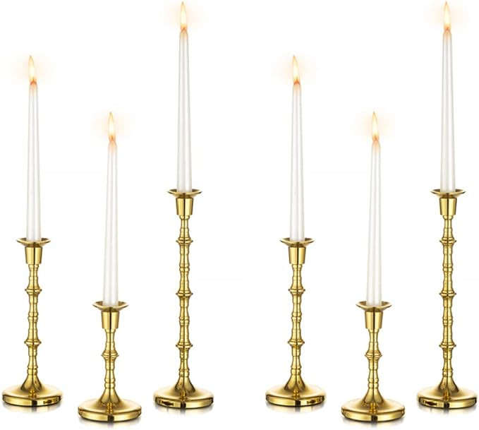 Taper Candle Holders for Candlesticks - Set of 6 Gold Candle Sticks Long Holder, Tall Brass Candl... | Amazon (US)