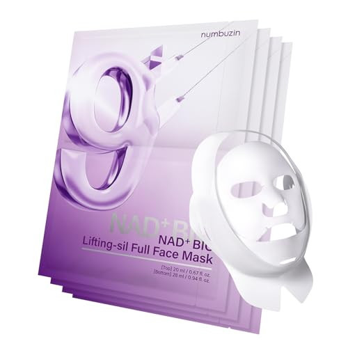 numbuzin No.9 Sheet Mask | NAD+ BIO Lifting-sil Full Face Mask | Improves Jawline, Jowls, Wrinkles, Neck Lines | Peptides, NAD+, Collagen | Skin Firmness | 4 Sheets + Lifting Band | Amazon (US)
