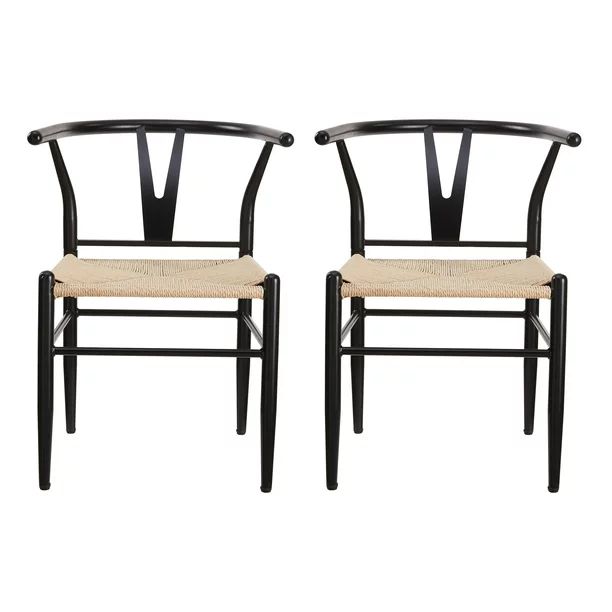 Better Homes & Gardens Springwood Wishbone Chair 2 Pack, Black Color, Steel Frame, Natural Color ... | Walmart (US)