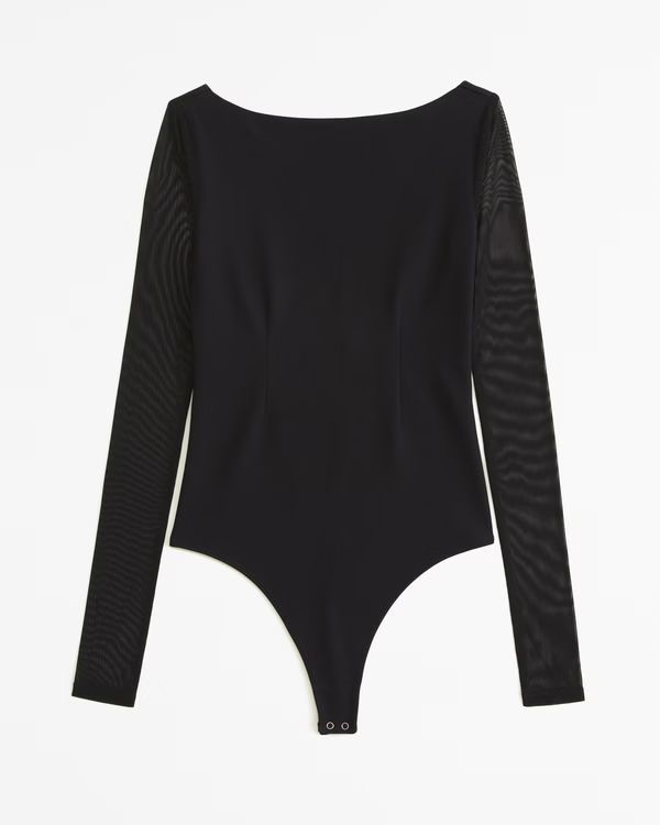 Long-Sleeve Mesh Crepe Shell Bodysuit | Abercrombie & Fitch (US)