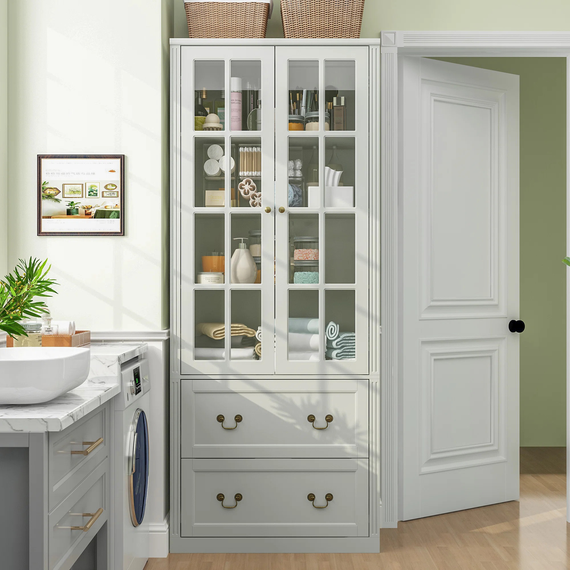 Rebrilliant Novka Freestanding Standard Linen Cabinet & Reviews | Wayfair | Wayfair North America